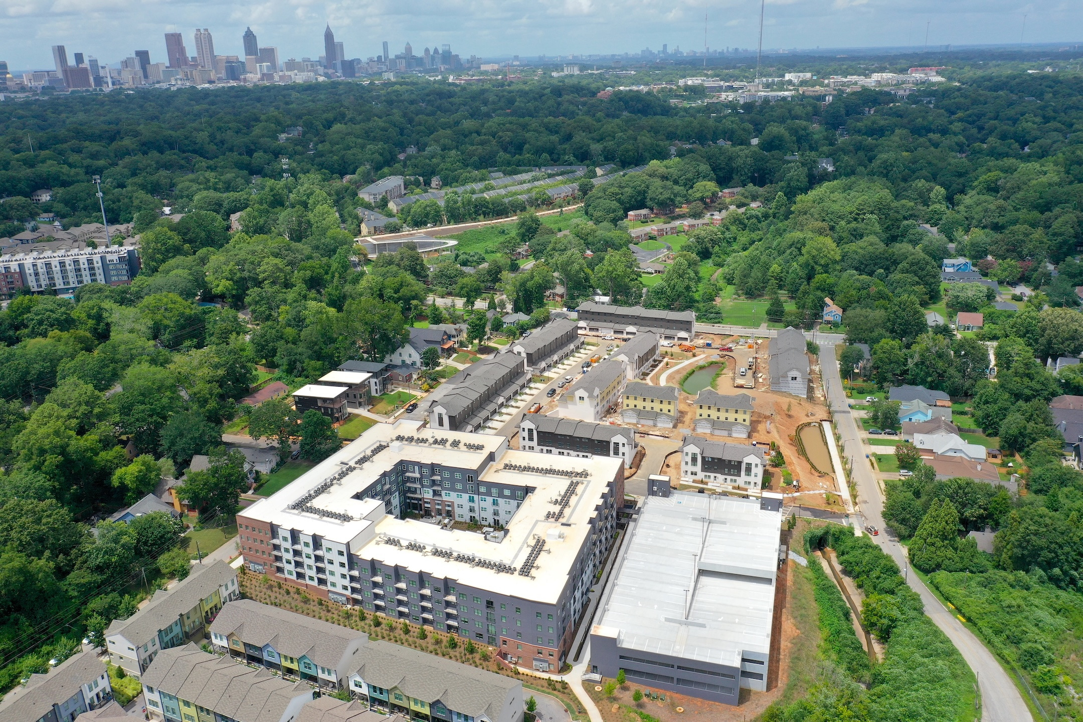 Aerial view of The Garrison and surrounding neighborhood.