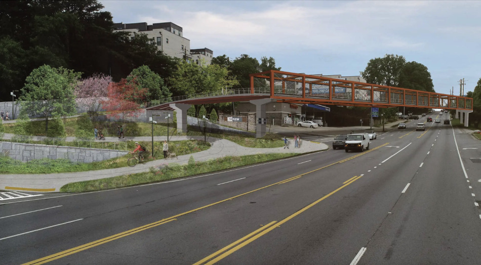 Looking south toward downtown, revised plans for a Beltline Northwest Trail—Segment 3 bridge spanning Northside Drive.