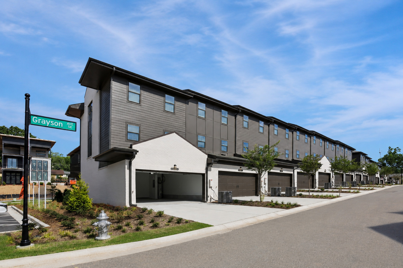 Townhome garages at The Garrison.