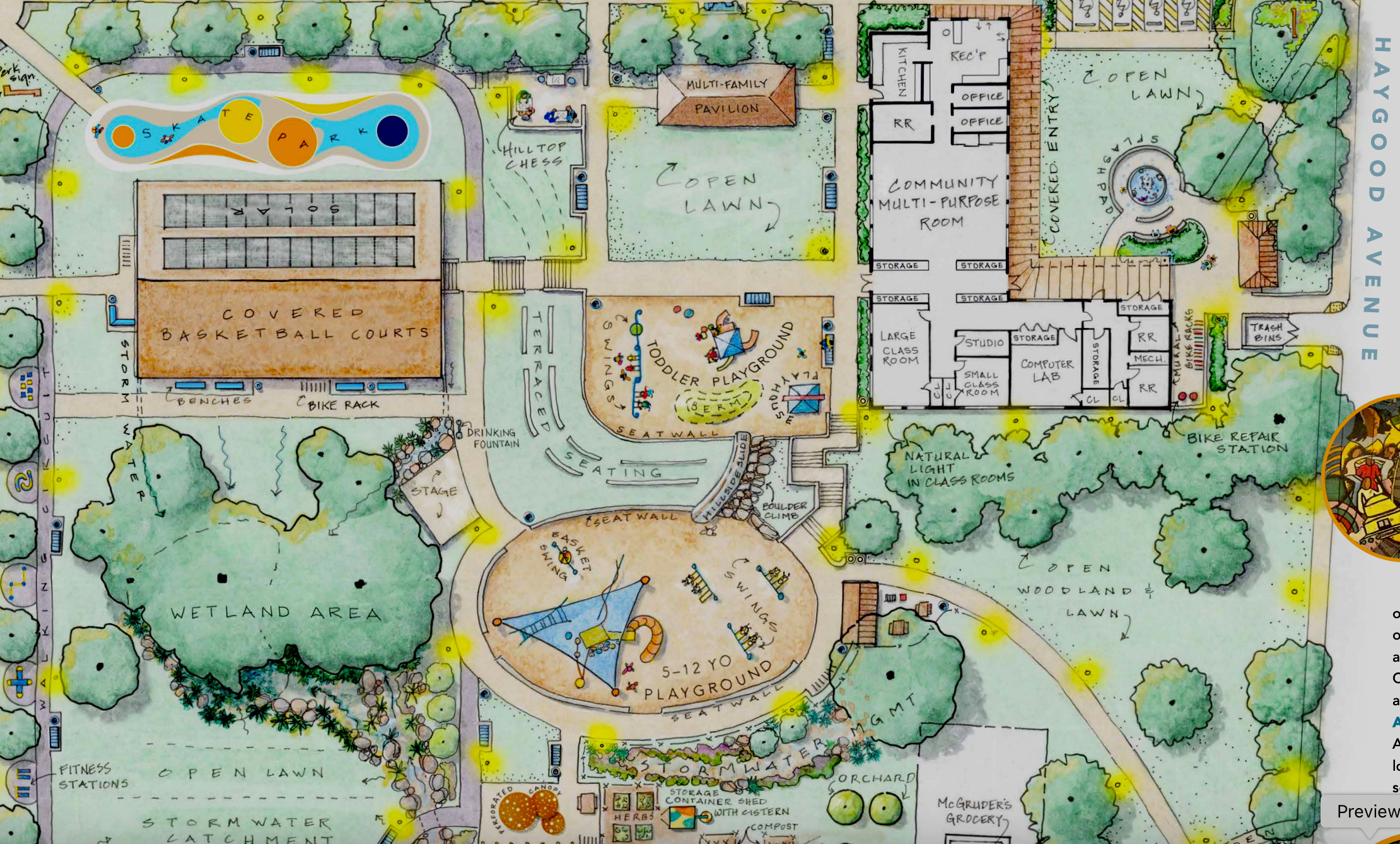 Detail of the Four Corners Park redesign plan.