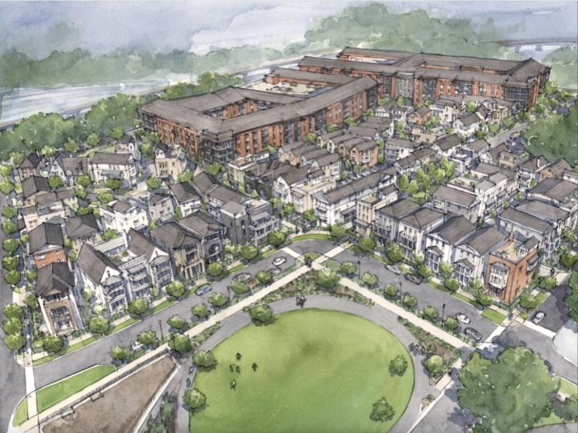 Rendering of the Oak Street development beside the Town Green.