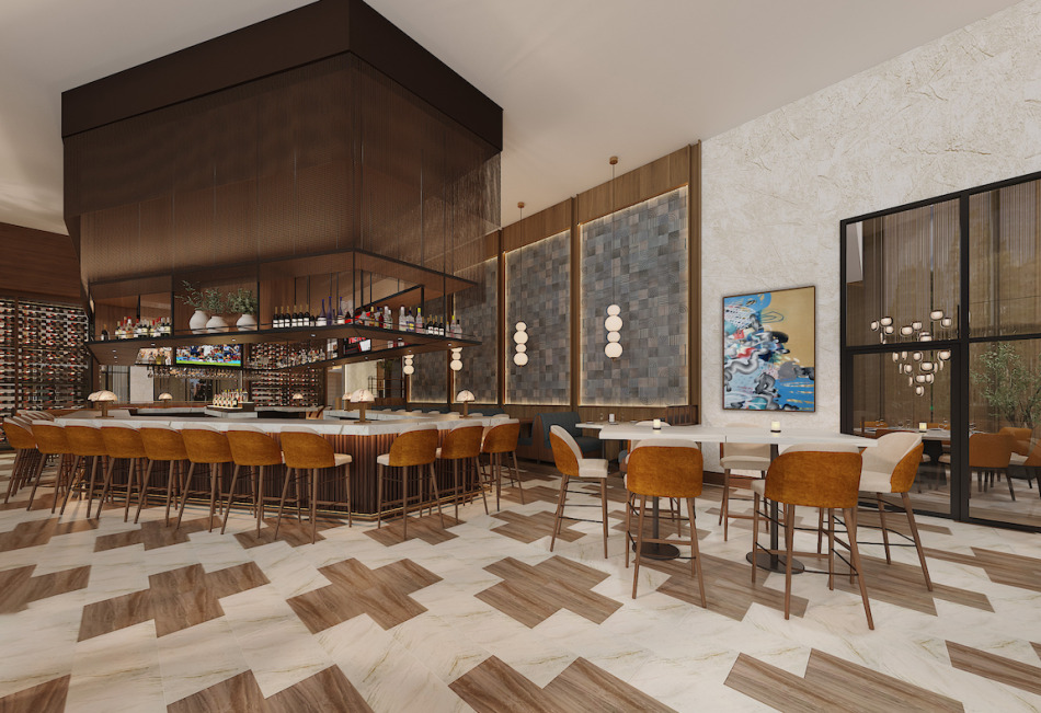 Planned bar interior design at Fleming's Midtown Union location.