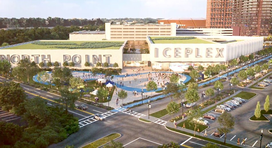 Plans for a 2,000-seat communal hockey rink.
