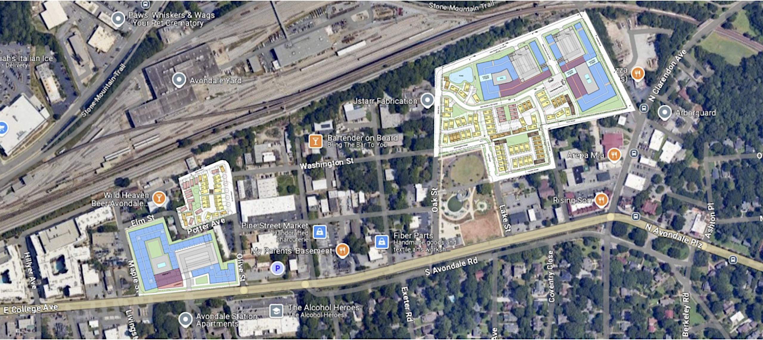 Map of the Maple Street and Oak Street development sites.