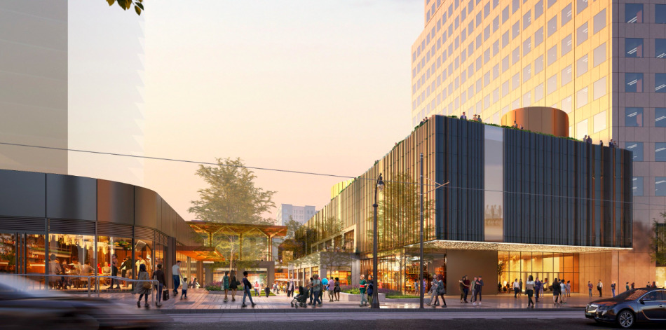 Where planned restaurant, retail, and entertainment space could help inject life into Peachtree Street downtown, per initial renderings.