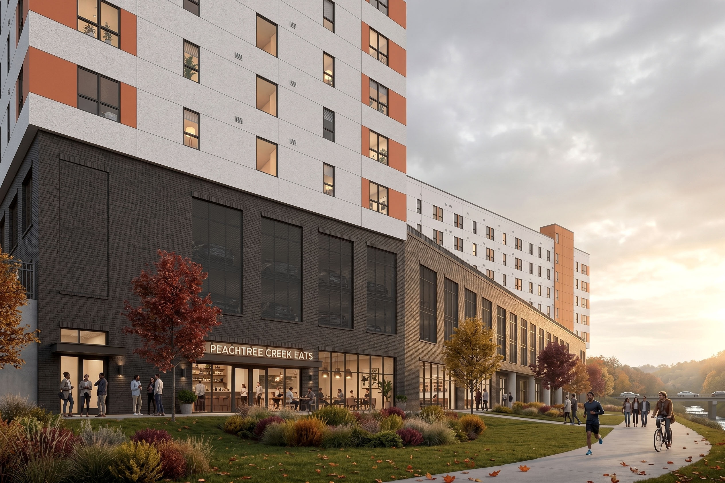 How retail is expected to front the Beltline's Northeast Trail and Peachtree Creek at The Overlook at Garson project.