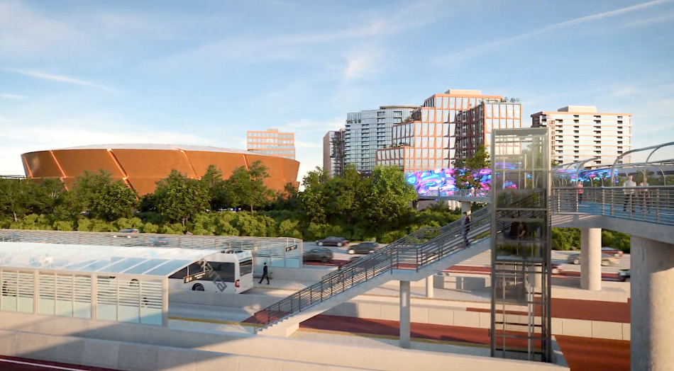 What new Jamestown renderings depict as a MARTA Bus Rapid Transit connection and pedestrian bridge leading over Ga. Highway 400 to the North Point Mall redevelopment.