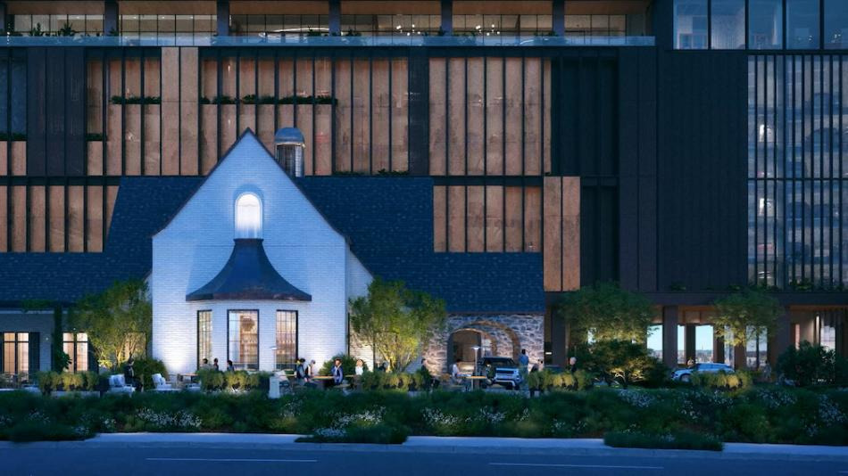Rendering of Patterson House beneath the Spring Quarter office tower.