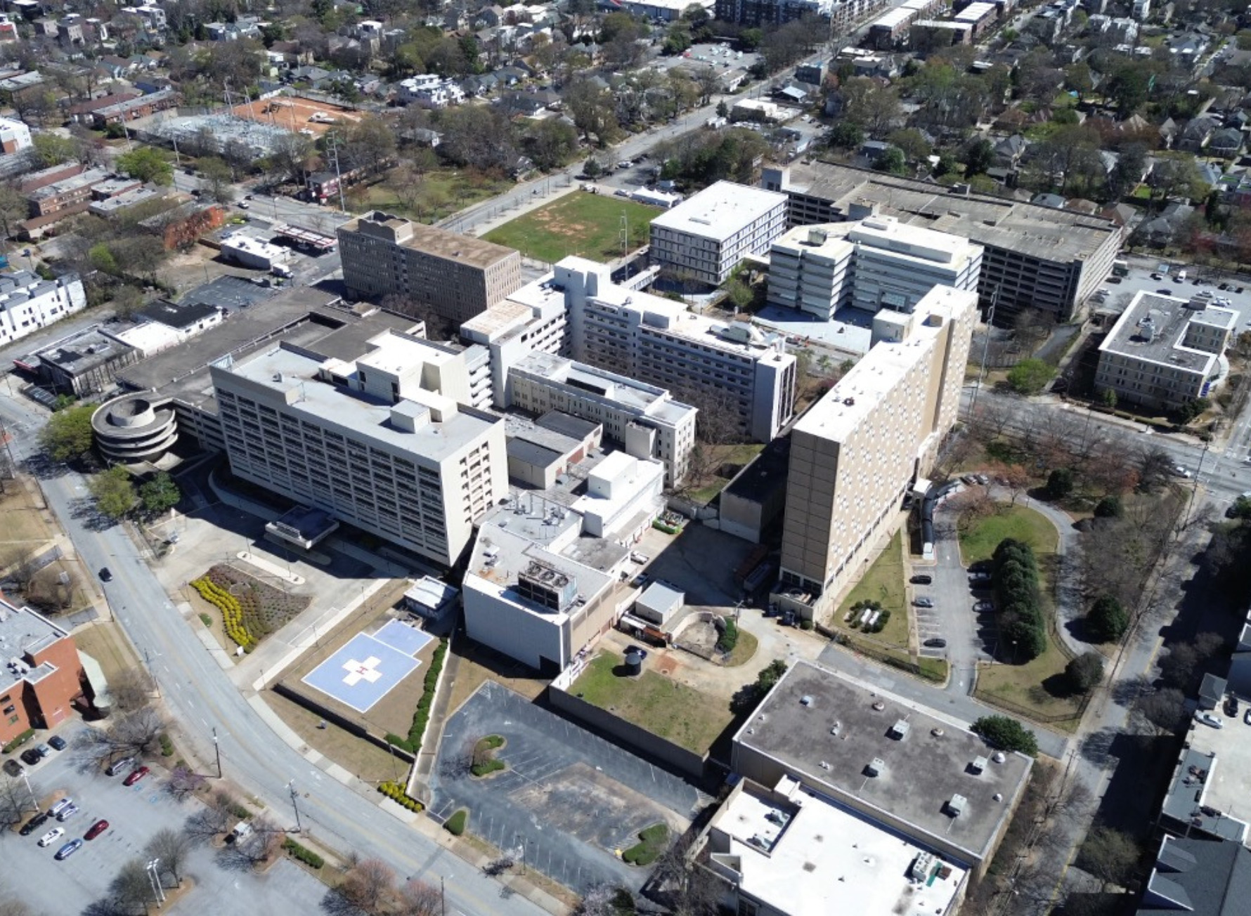 Aerial photograph of the former Atlanta Medical Center campus.