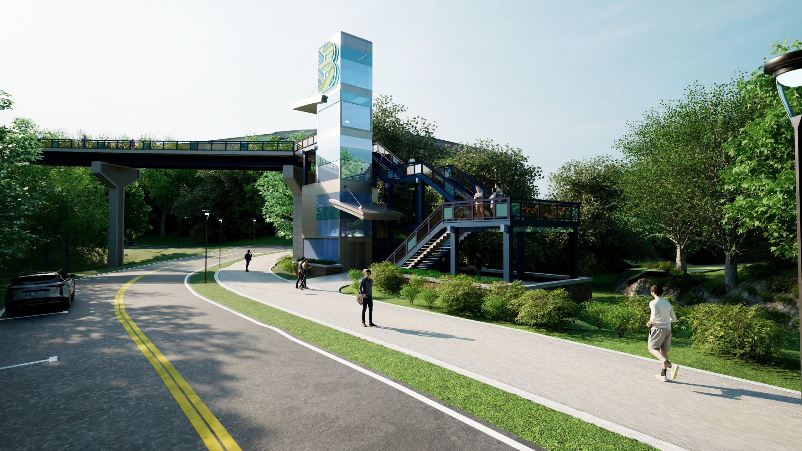 Rendering of the proposed bridge landing and trail access.