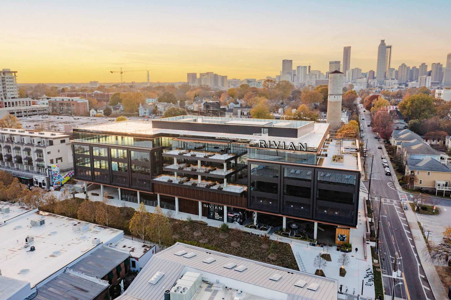 Rivian’s published aerial view of its East Coast headquarters at Junction Krog District.