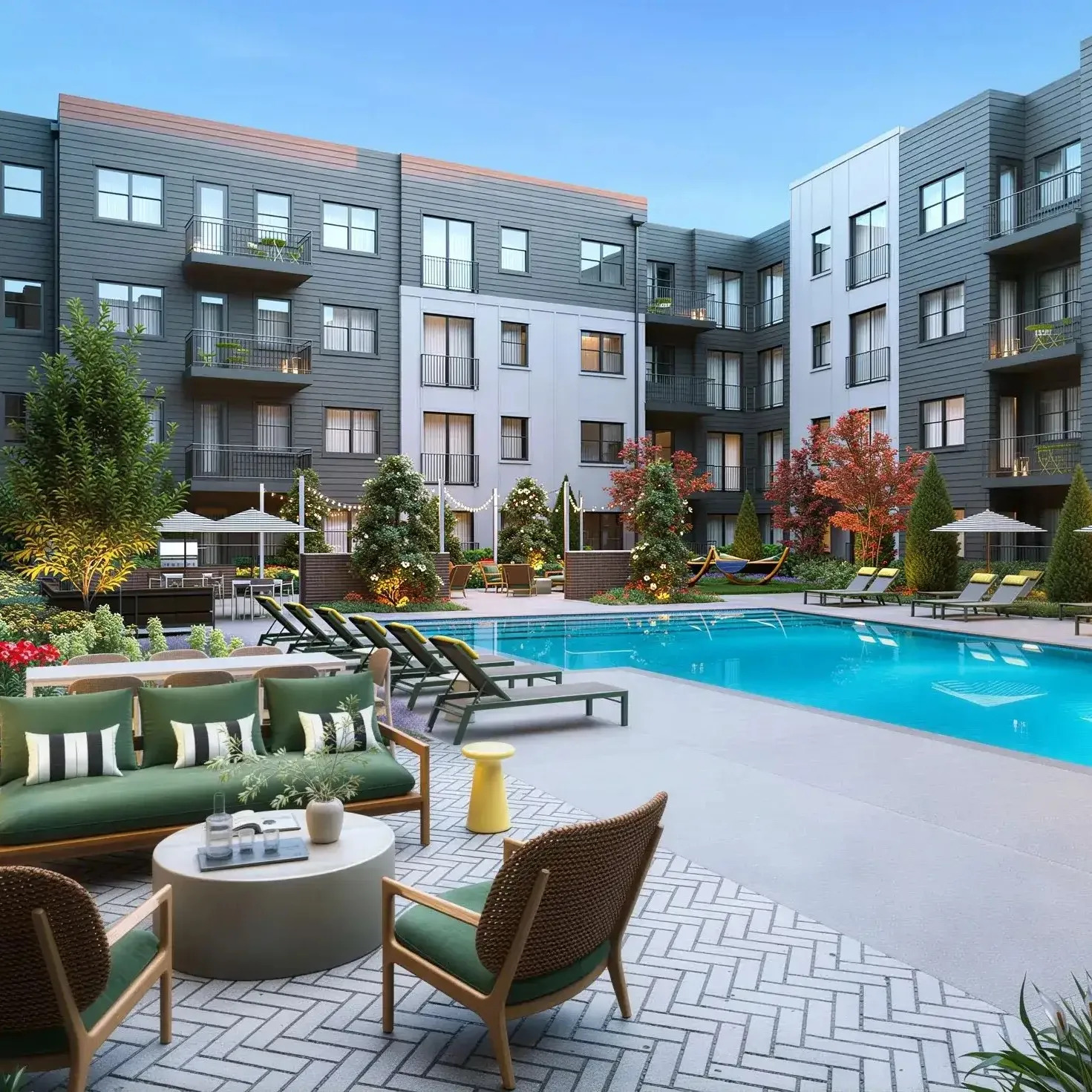 Poolside seating at The Garrison.