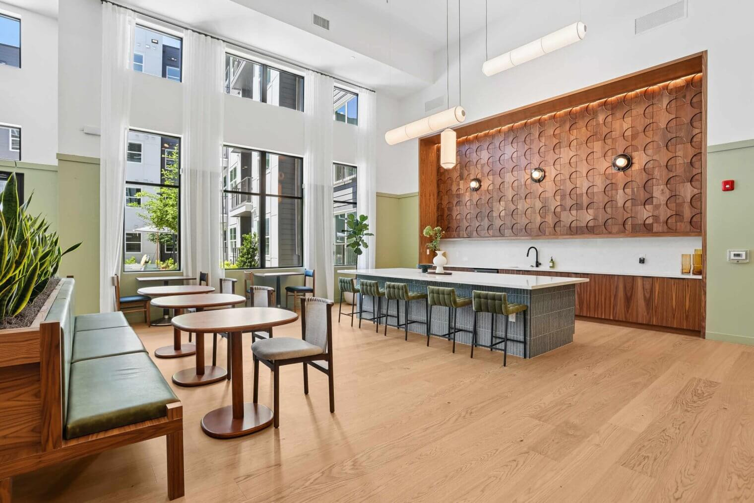 The Garrison clubhouse kitchen and seating area.
