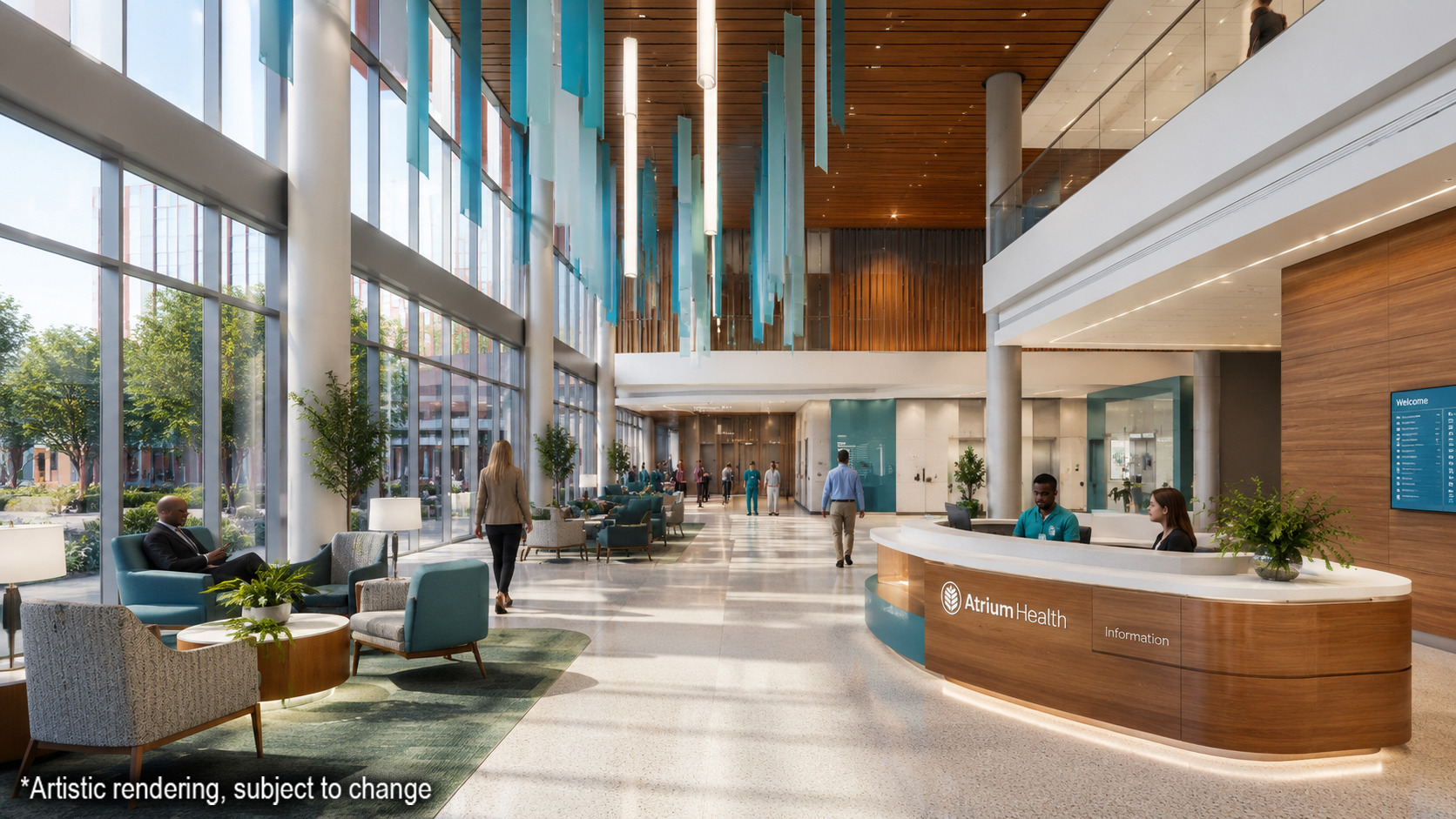 Rendering of the proposed hospital lobby.