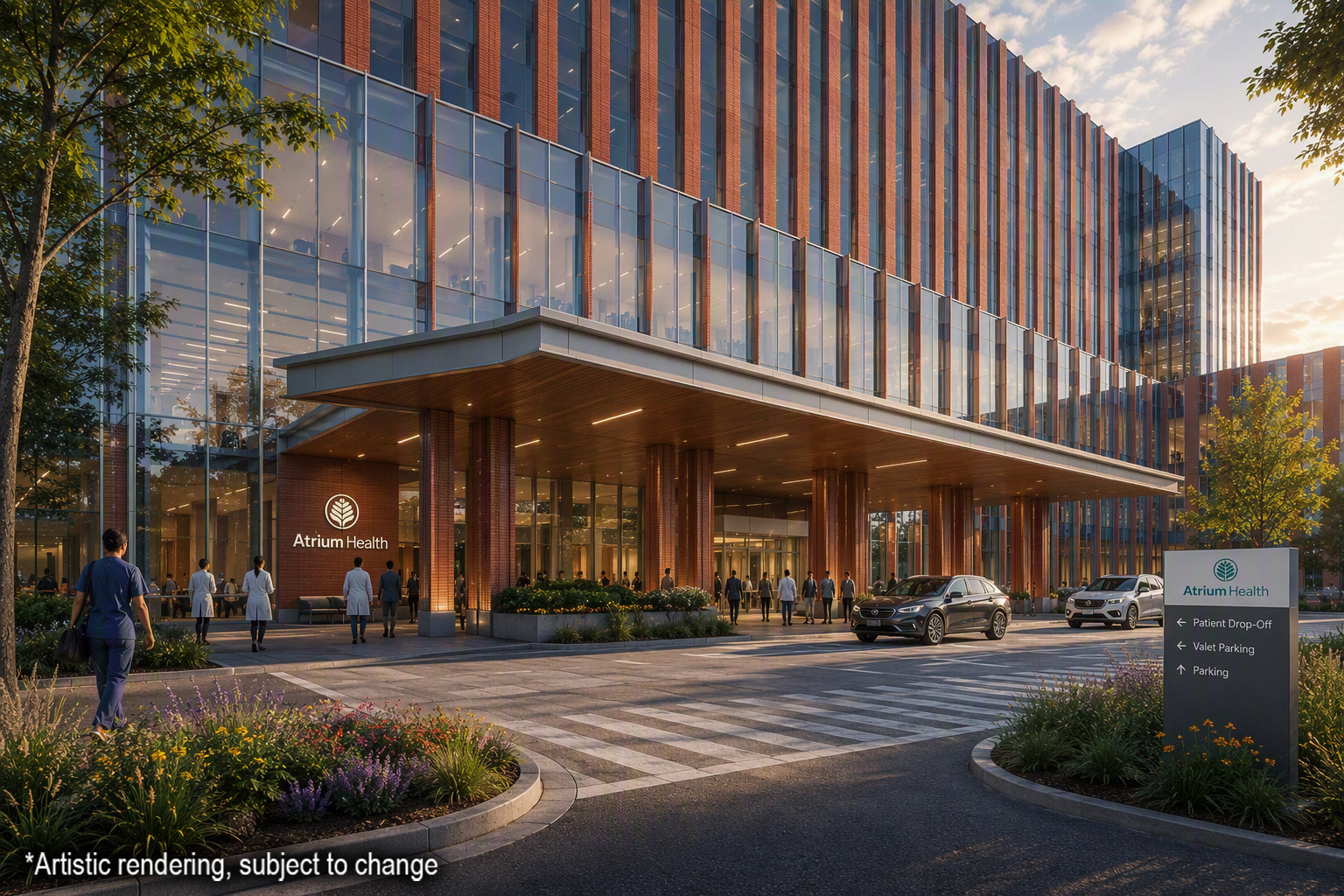 Exterior rendering of the proposed Atrium Health and Morehouse teaching hospital.