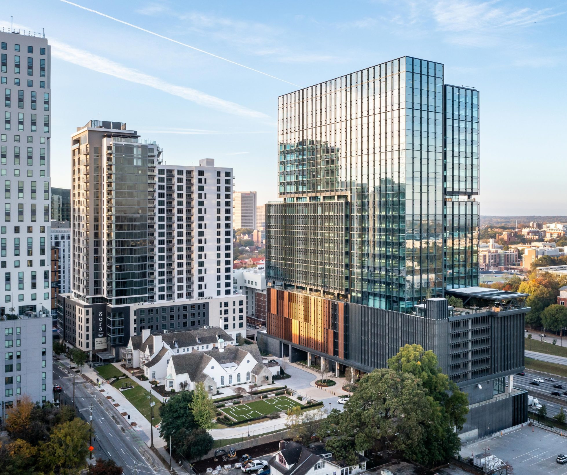 Aerial rendering of Spring Quarter, including Patterson House.